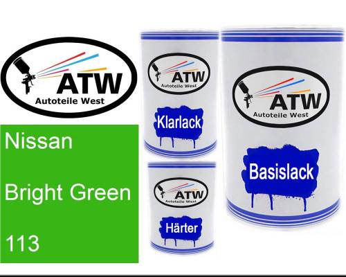 Nissan, Bright Green, 113: 500ml Lackdose + 500ml Klarlack + 250ml Härter - Set, von ATW Autoteile West.